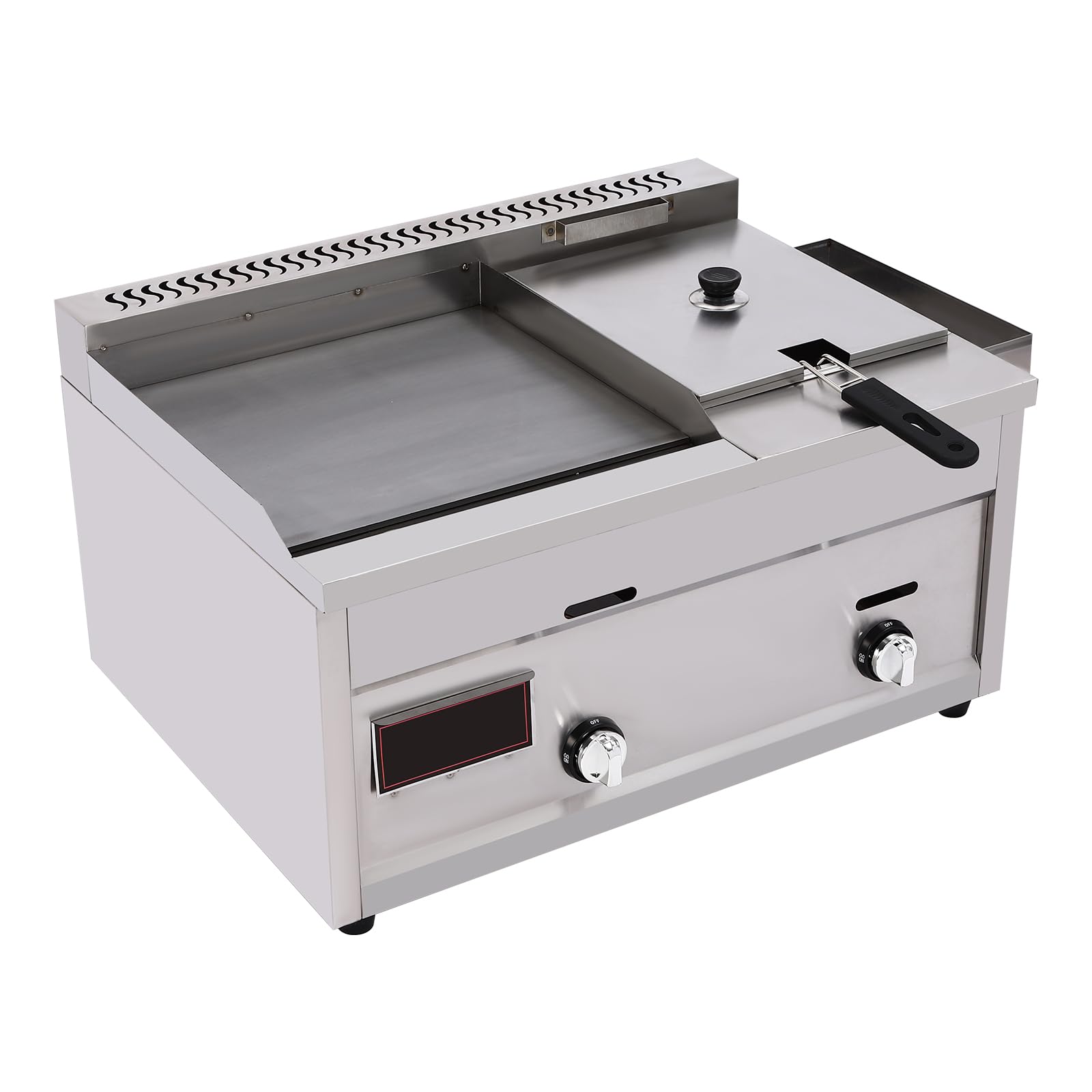 Friggitrice professionale con piastra – Piastra piatta a gas propano per cucinare all'aperto – Piastra multifunzione con cestello e coperchio per cucina e ristorante