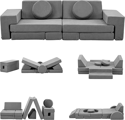 Karl home Sofá infantil de 14 piezas, sofá modular para niños, sofá multifuncional de espuma para niños, escalada y relajación, sofá convertible