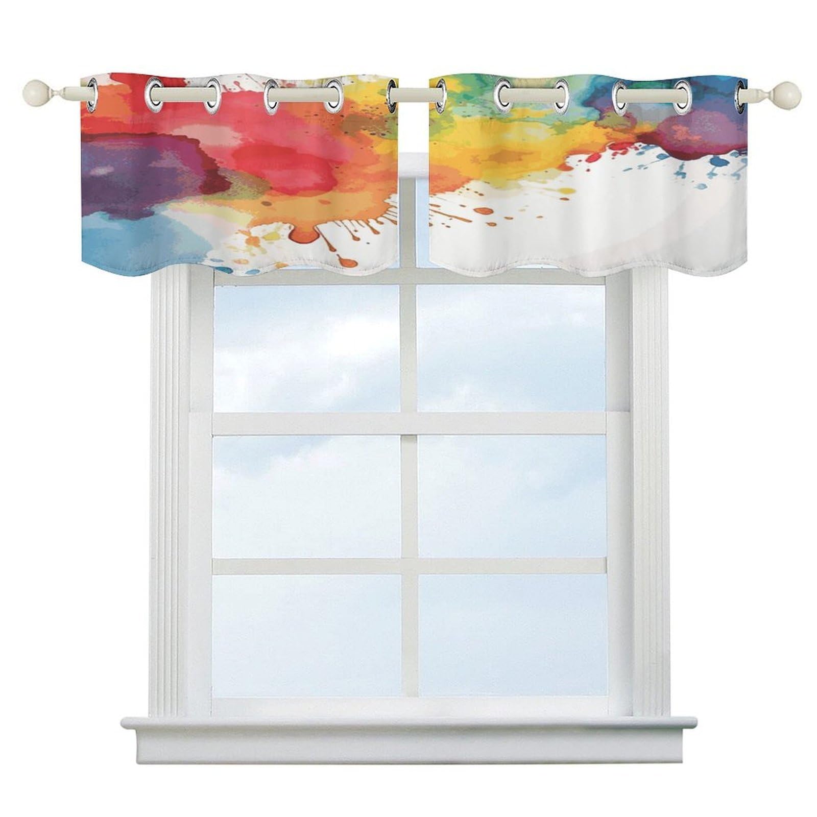 Cortinas opacas cortas estilo acuarela para decorar tu cocina con arte moderno