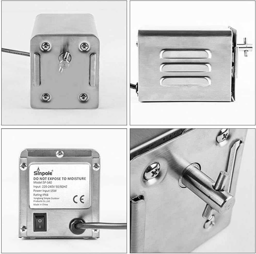 BBQ Grill Rotisserie Spit Motor for Pig Lamb Chicken Goat Charcoal Grill Barbecue Spit Rotisserie Roaster - 15W, 40kg/90lb Balanced Load, T-Bar Drive Shaft, Stainless Steel Electric Motor