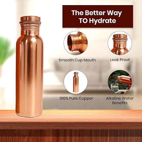 Miniatura 4 de Botella de cobre llana Ayurvédica Botella de agua deportiva Fitness Yoga a prueba de fugas - 1000ML