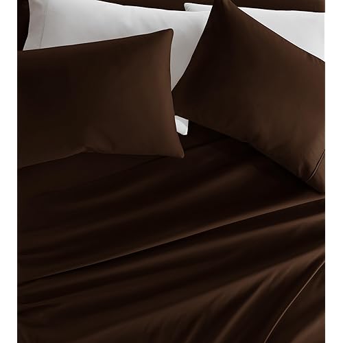 Linen Market Brushed Microfiber Queen Sheet Set 4 Piece – Oeko-TEX Certified Ultra Soft & Wrinkle-Free - 16" Deep Pocket Sheets - Easy Care Queen Size - Chocolate