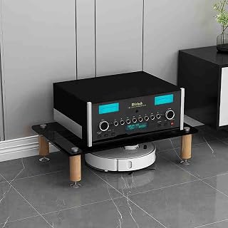Media Storage Cabinet AV Media Stand with 1/2/3/4-Tier Tempered Glass Shelves, Storage Rack Audio Tower Small Entertainment Center for Living Room(Black,14cm/5.5in)