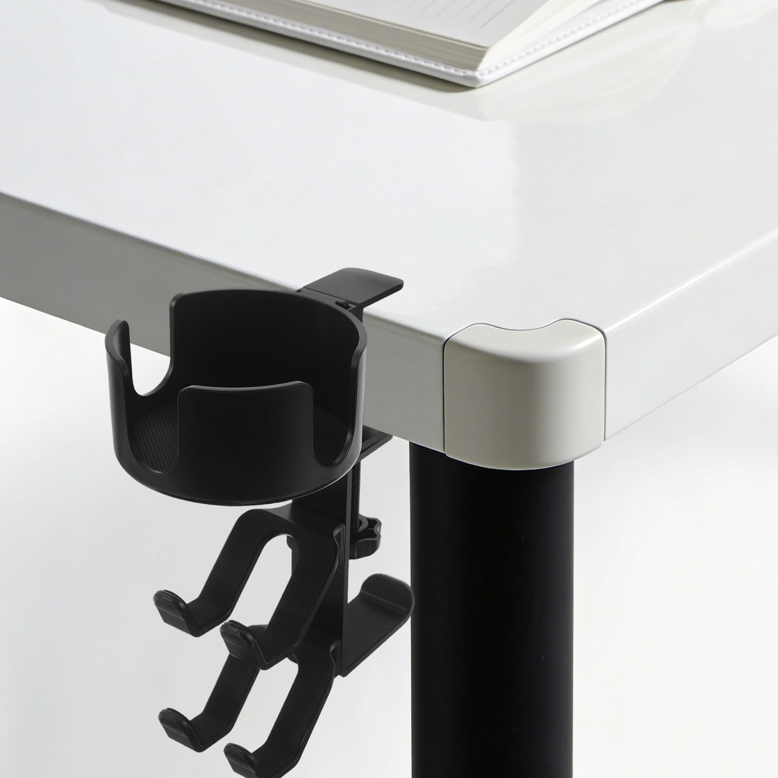 NOLITOY Soporte Portátil para Auriculares y Portavasos Negro, Soporte Multiusos de Metal con Base Antideslizante, Abrazadera Ajustable para Escritorio Oficina y Gaming, Organizador