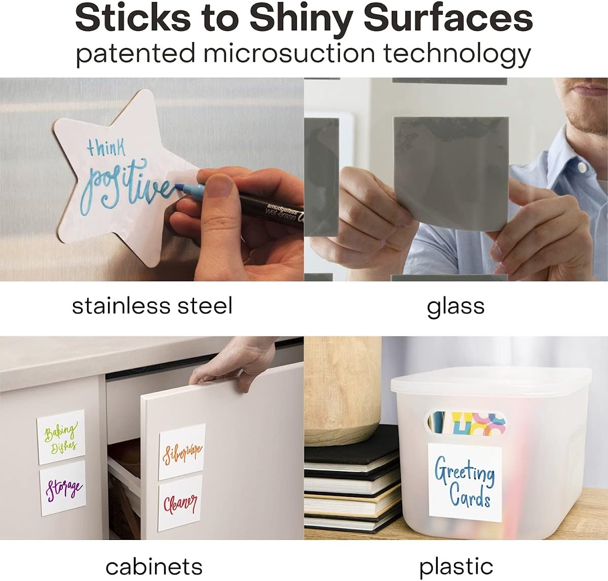mc squares Stickies 4x4 Reusable Sticky Notes | 6-Pack 2-Year Re-Stickable Mini Whiteboards with Smudge-Free Tackie Marker | Made in The USA : Health & Household