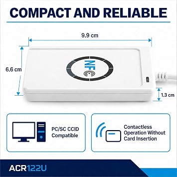 Jadeshay RFID Reader,NFC Reader/Writer ACR122U ISO 14443A/B RFID Card Reader + Free Software in White,Contactless Smart Card Reader Writer with USB Cable