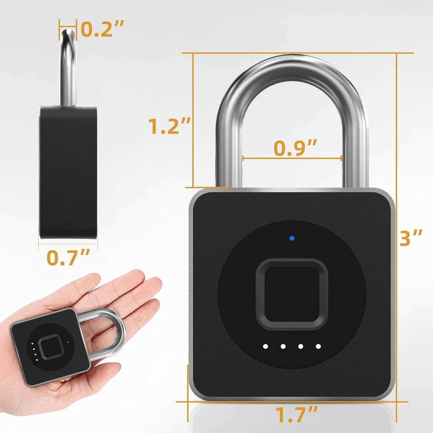 Candado sin llave con huella dactilar, Candado de huella digital con aplicación biométrica sin llave for gimnasio multicolor(Black)