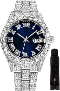 Hip Hop Watches for Men Iced-Out Bling Diamond Luxury Quartz Watches with Date