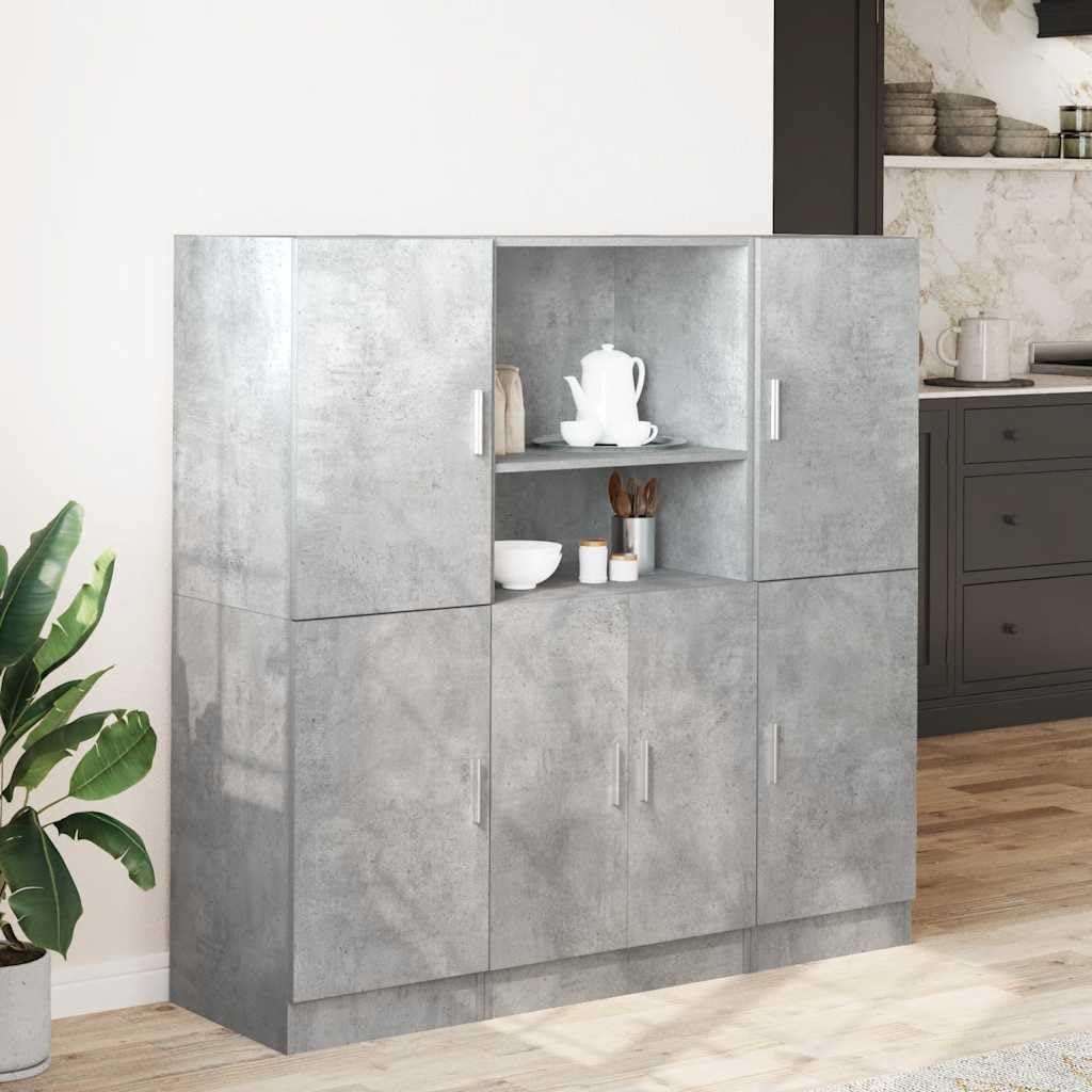 Set di 3 mobili da cucina in legno, 133 x 41,5 x 131,5 cm, scaffale da cucina con ripiani e ante, sistema moderno per cucina e ufficio, grigio cemento