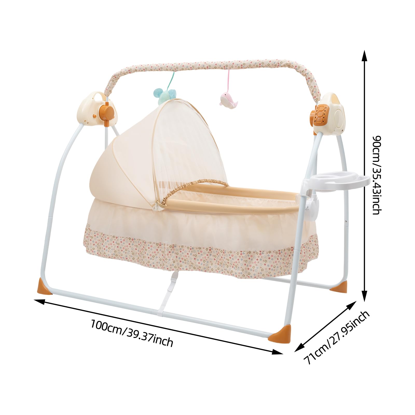 Babywiege elektrisch mit Bluetooth & 12 Liedern, Babyschaukel 5 Geschwindigkeiten & Timer 8-60 Min – tragbare Kinderwiege klappbar 25kg für Schlaf, Spiel, Reisen