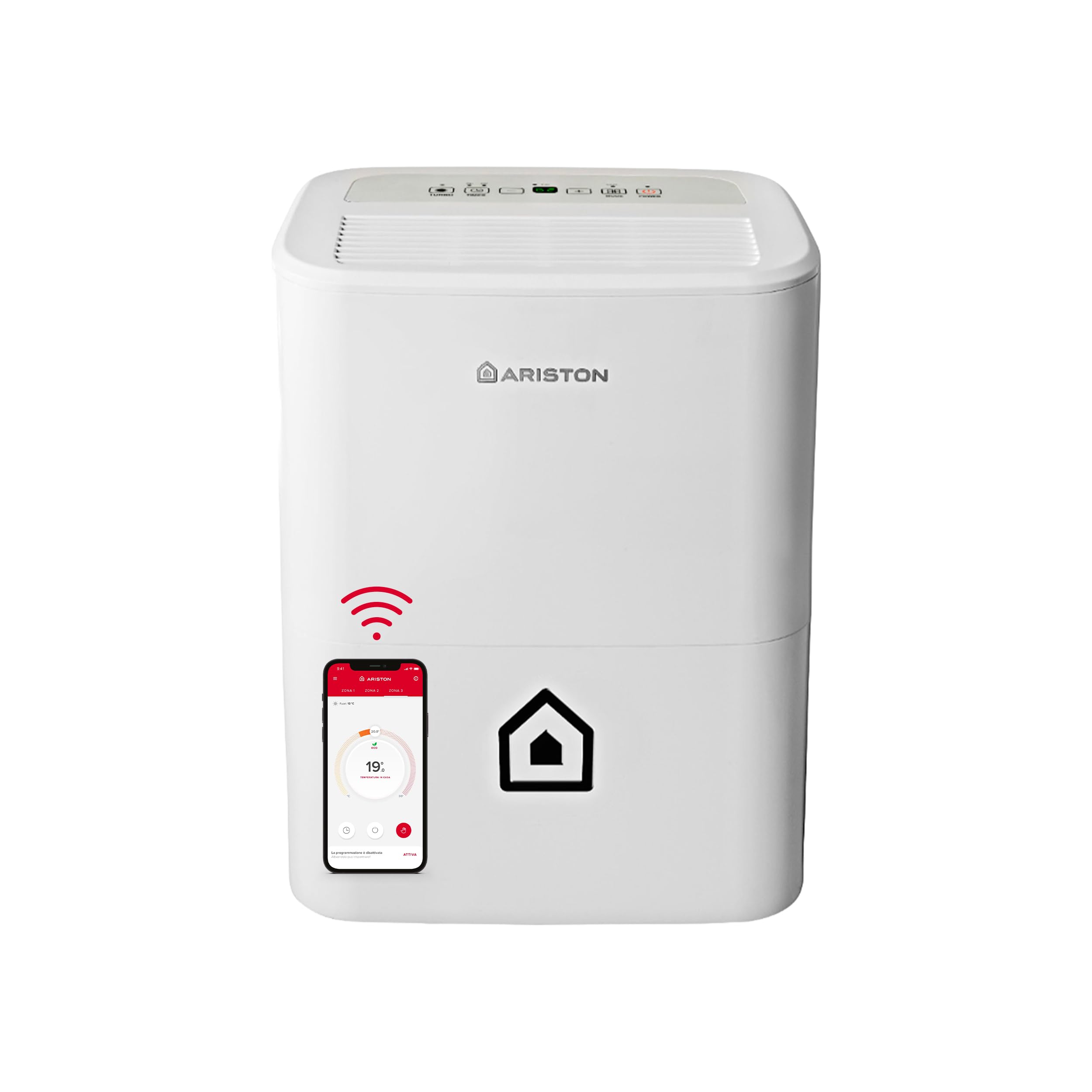 Ariston DEOS 16S NET Wifi - Deumidificatore Casa Muffa Portatile 16L/​24h con Ruote, Bagno e Ambienti Fino 44㎡ Assorbi Umidità 24,​5x35x51 - 3 Velocità e Filtro Antipolvere, Max 330w Compatibile con App