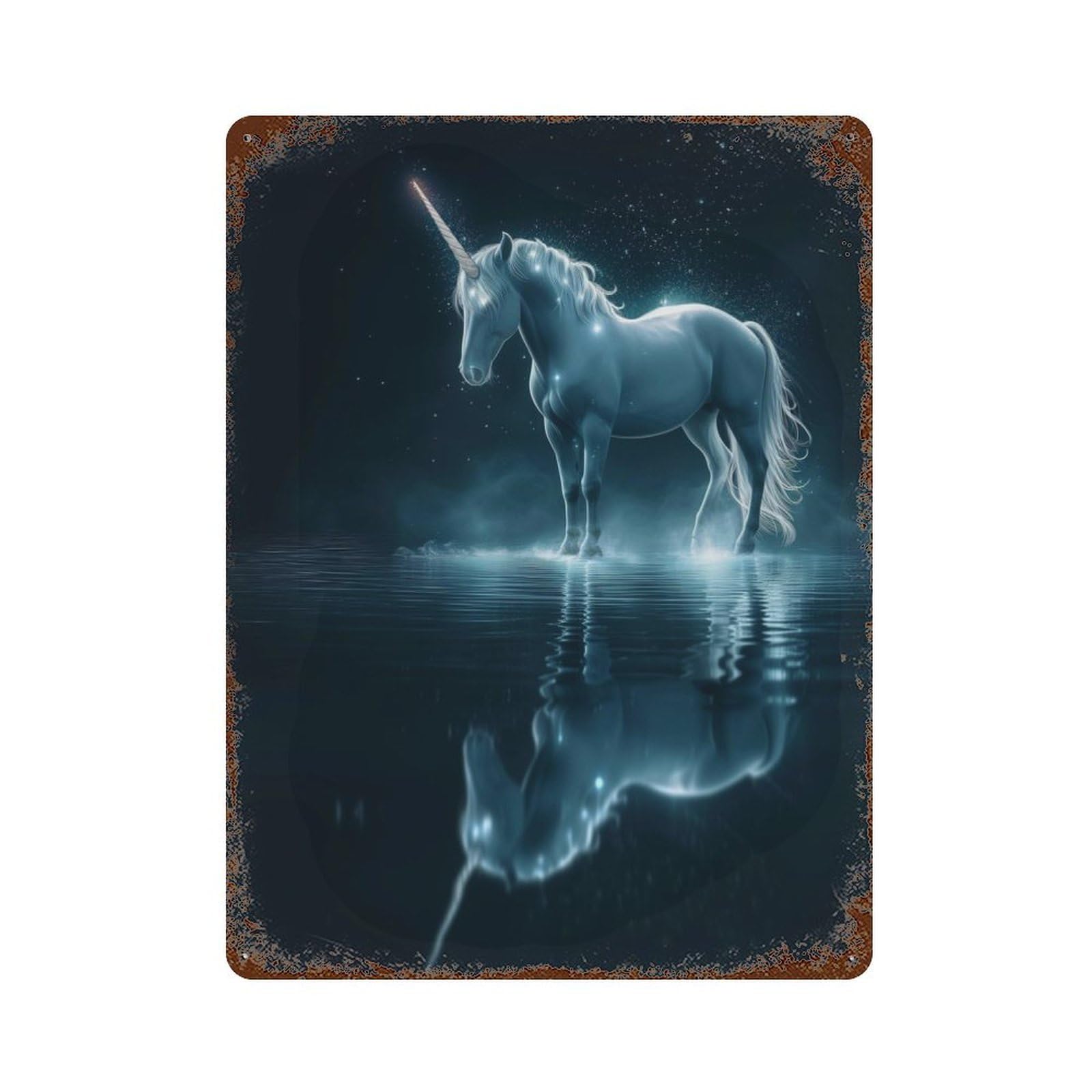 Beautiful Unicorn In Dark Retro Metal Sign 15.7"x11.8", Vintage Wall Decor for Garage, Pub Or Kitchen