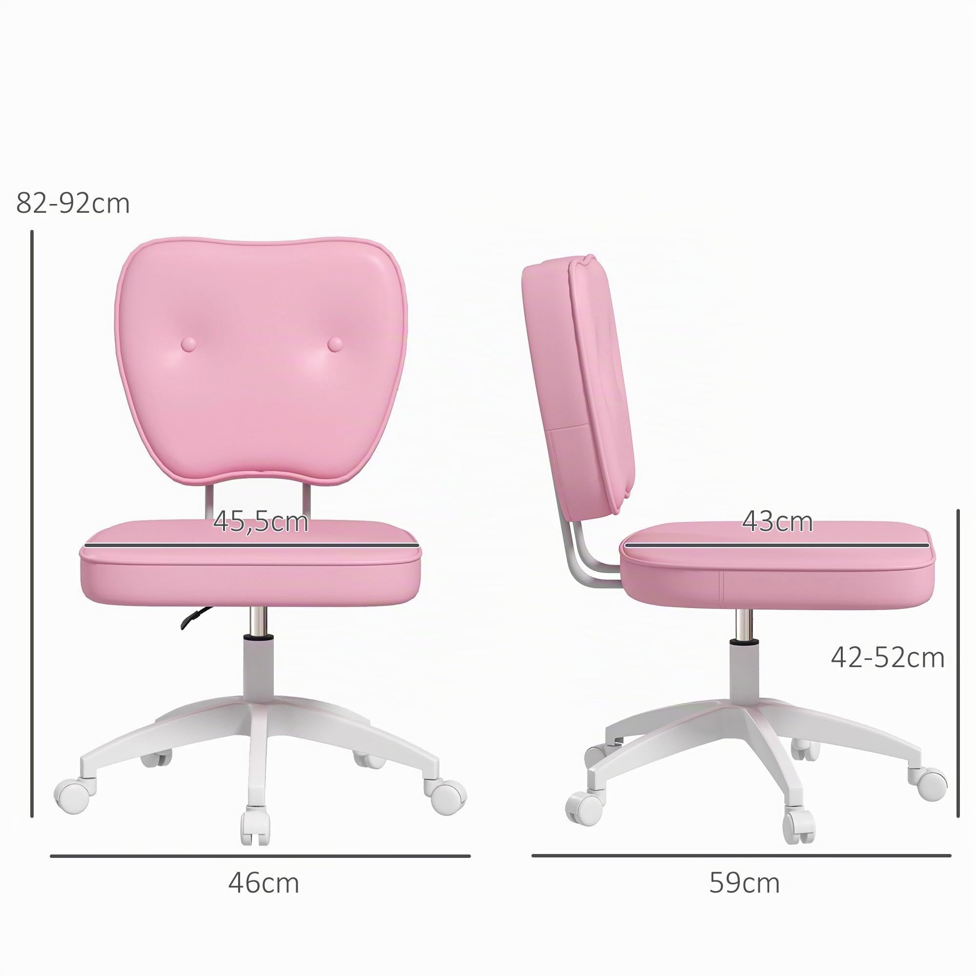 Vinsetto Chaise de Bureau sans Accoudoirs Hauteur Réglable Moderne Rose