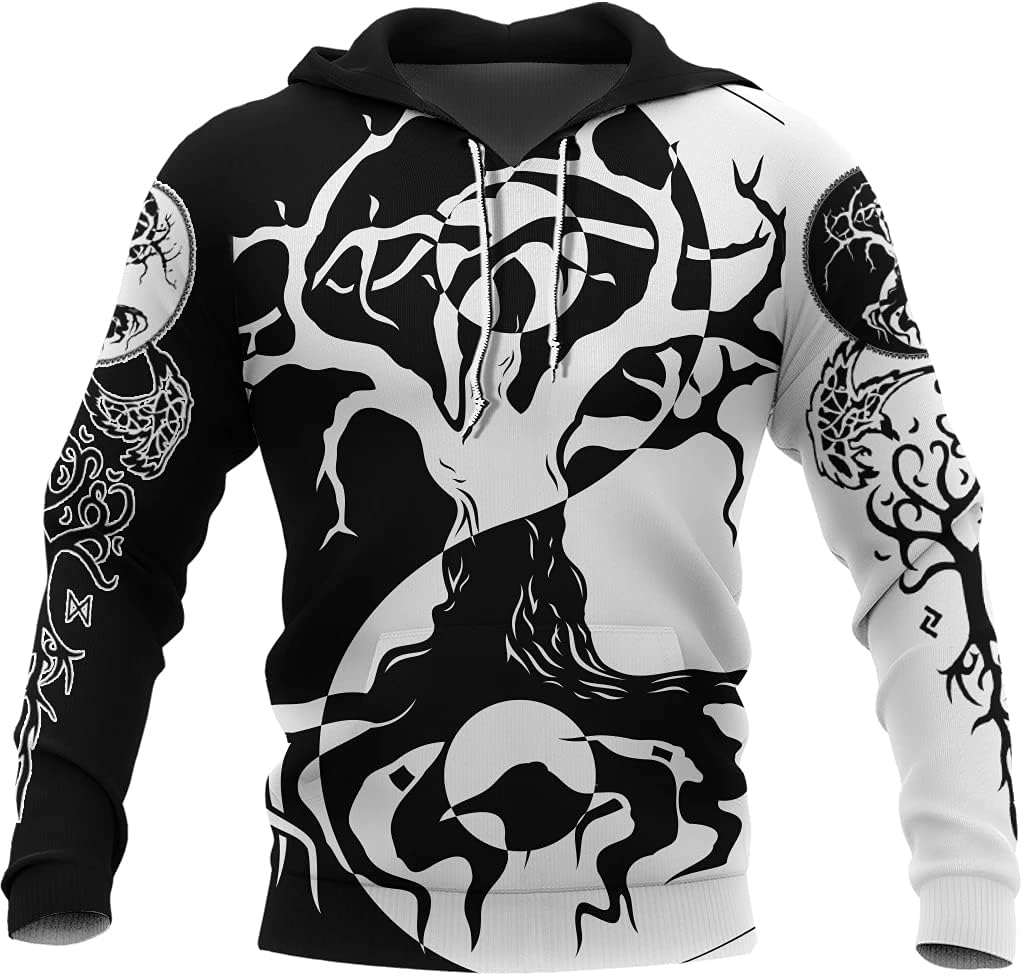 Nordic World Tree Print Hoodie Vikings T-Shirt 3D Printed Full Zip Street Pullover Unisex Casual Fashion Jacket Gift