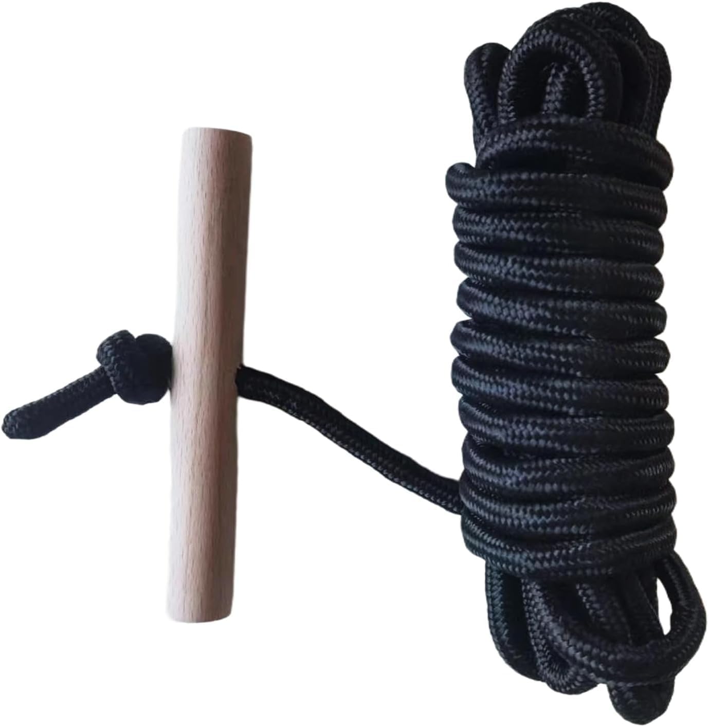 PR-20 Tree Pruner Rope Replacement Kit 20 Feet Long with Wooden Handle Compatible with Jameson Fiscar Big Mouth Manual Pole Saw Tree Pruner Diameter 0.3 inch Long Handled Tree Trimmer (Black)