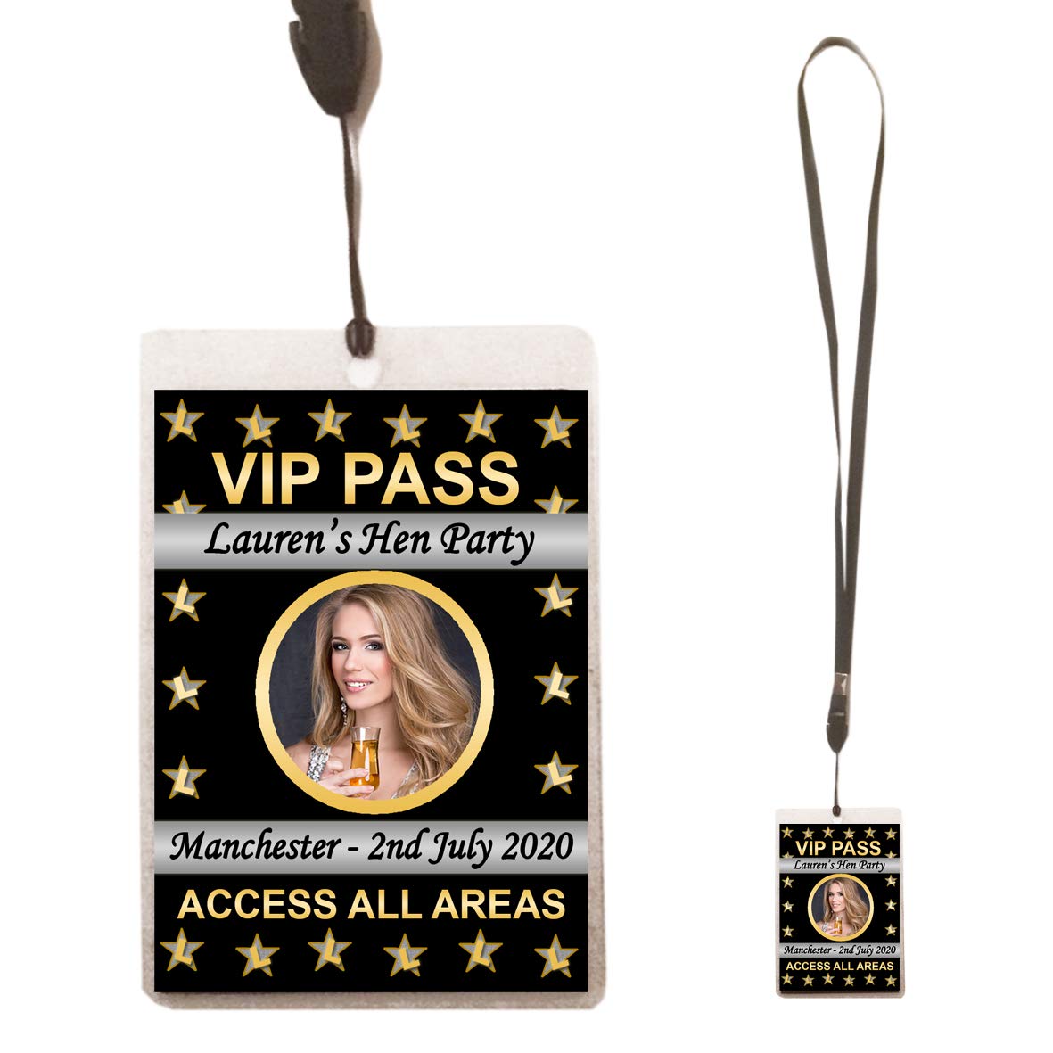 The Retouch Oasis Black Personalised Hollywood Oscars Vip Pass Lanyard + Photo Badge/Card Hen Birthday Party