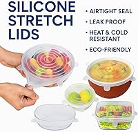 Vista 5 de Reusable Silicone Food Covers – 12-Pack Round & Rectangular Lids BPA-Free, Eco-Friendly, Airtight Seal for Bowls, Containers & Fruits Microwave
