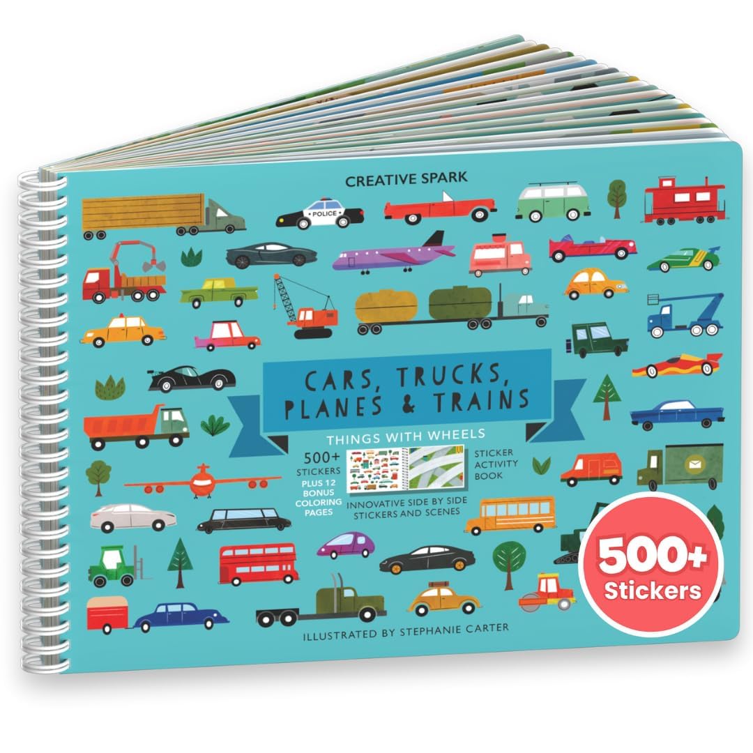 CUPKIN Sticker Book for Kids 2-4, 500+ Kids Stickers, Cars, Trucks, Planes & Trains 12 Coloring Pages 12 Side by Side Scenes, Fun Toddler Travel Activity Coloring and Sticker Books for Ages 4-8 + 8-10The Forest Stewardship Council