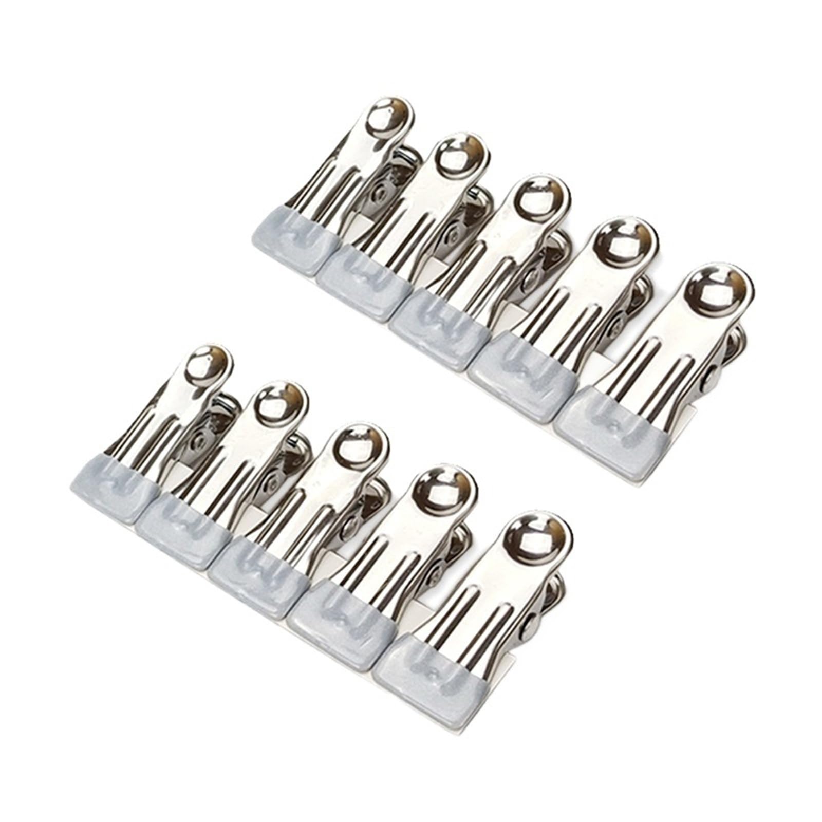 Clothes Pegs 10Pcs Stainless Steel Clothes Peg Household Multipurpose Sealing Clips Windproof Non Slip No Trace Fixed Clamp Airing Clothespin(Gray)