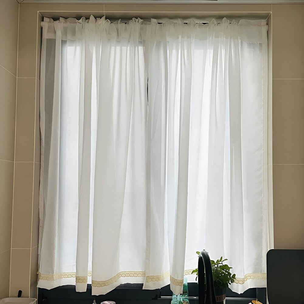 Tendine Bianco per Piccole Finestre, 2 pannelli Tenda da Bistrò Tendine Corte per Camera da Letto Cucina(W: 200 X L:100CM/78.7X39IN)
