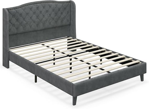 Upholstered Full Bed Frame w/Wood Slats & Noise-Free EVA Foam