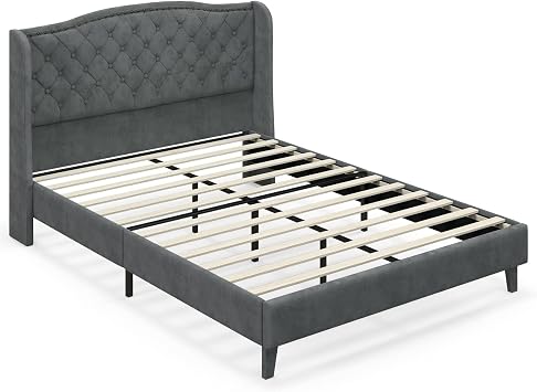 Upholstered Full Bed Frame w/Wood Slats & Noise-Free EVA Foam