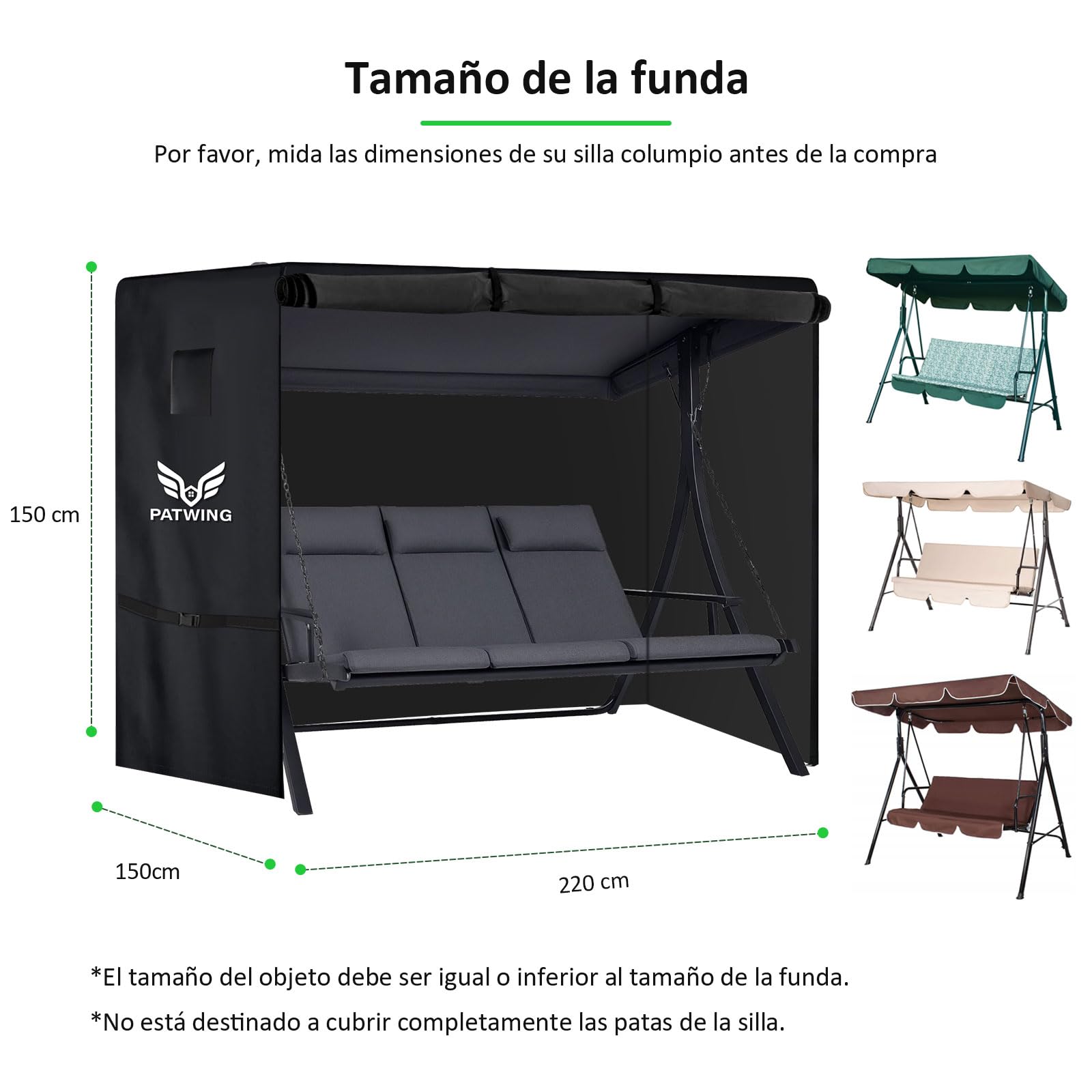 Funda Balancin Jardin, Cubierta de Columpio de Jardín Exterior de 3-4 plazas, 600D Impermeable UV Hamaca Funda Columpio Jardin, con Cremalleras y Hebillas | Impermeable, resistente al viento, resistente al desgarro, para muebles de jardín