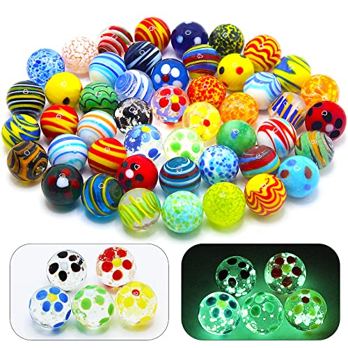 Image of 40 PCS Glass Marbles for Kids, 35 Colorful Assorted Marbles and 5 Glow in The Dark, Marble Run Games Accessories for Boys and Girls, Beautiful Marble Bulk for Home Decoration
