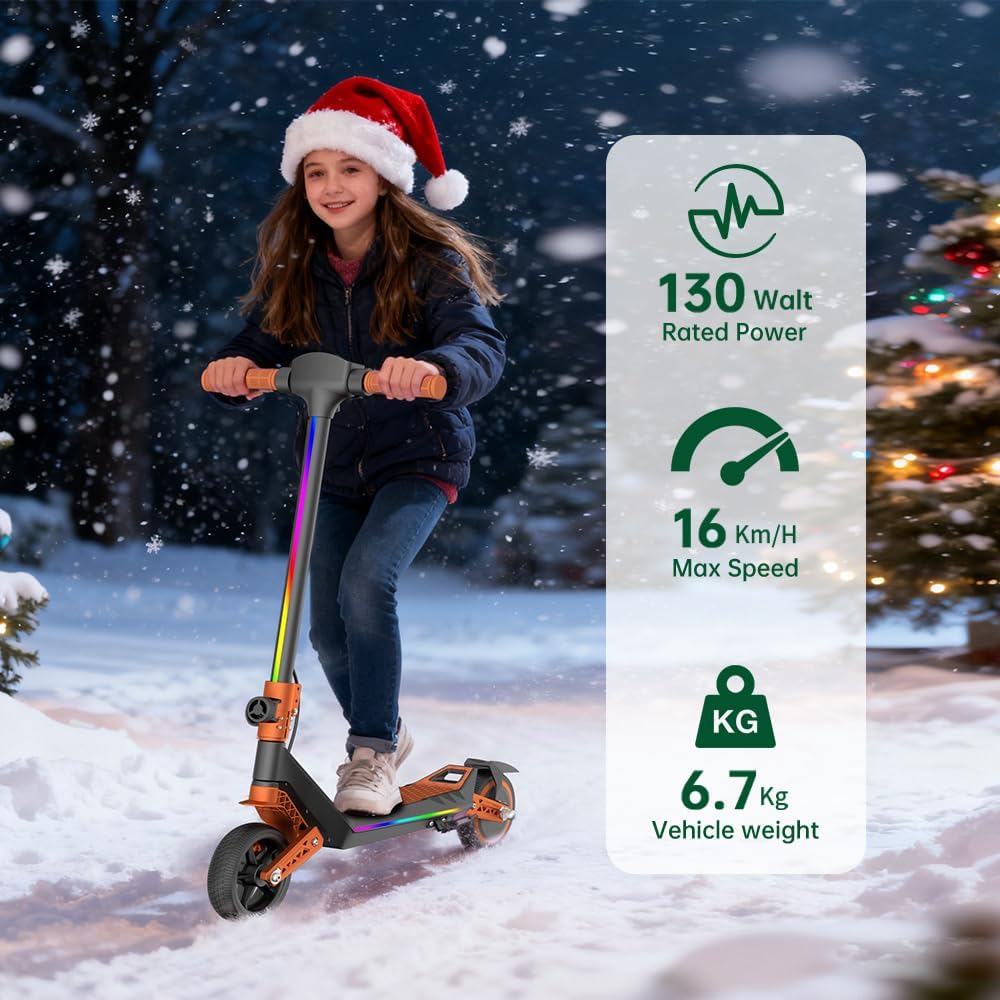 Monopattino Elettrico per Ragazzi U8 Fuoristrada - Doppia Sospensione - 16km/h Max, 10km Autonomia - Pieghevole e Leggero (6.7kg) - Motore 110W - Per Bambini 8-16 Anni (Orange)