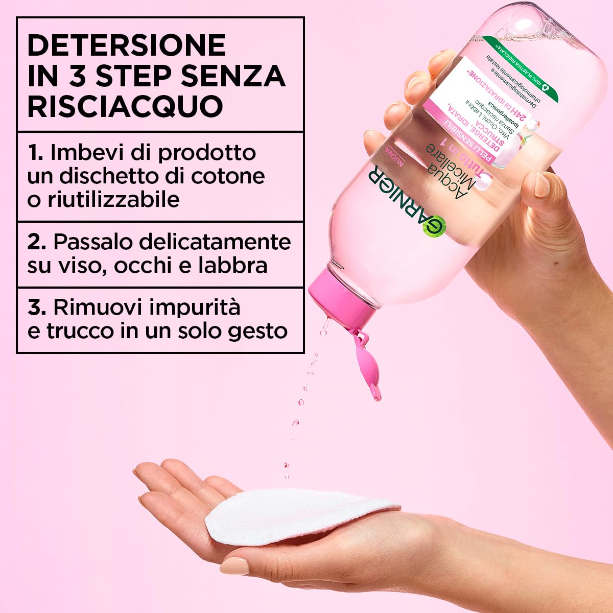 Garnier SkinActive Acqua Micellare Tutto in 1, Per Pelli Sensibili, 100% del Trucco Rimosso, Pelle Detersa e Idratata per 12H, Senza Residui e Senza Risciacquo, Con Micelle e Glicerina, 400 ml