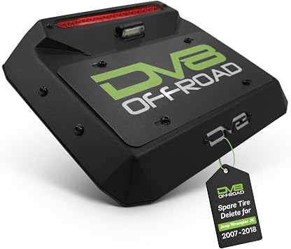 DV8 Offroad Spare Tire Delete Kit Compatible with Jeep Wrangler JK 2007-2018 - Maximizes Departure Angle for Rock Crawling, Includes LED License Plate Light & Watertight Plug