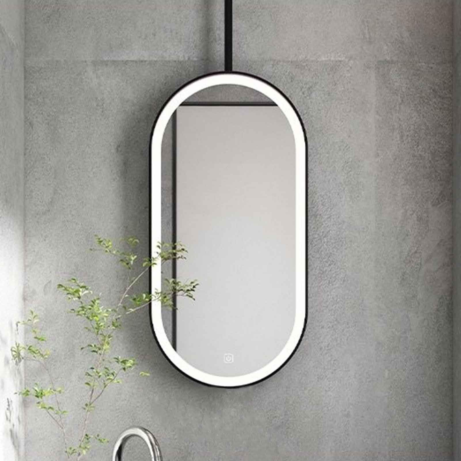 FGXHHS LED Makeup with Lights,Vanity Mirrors Suspended Black Metal Frame Modern Hanging Mirrors(50cmx100cm)