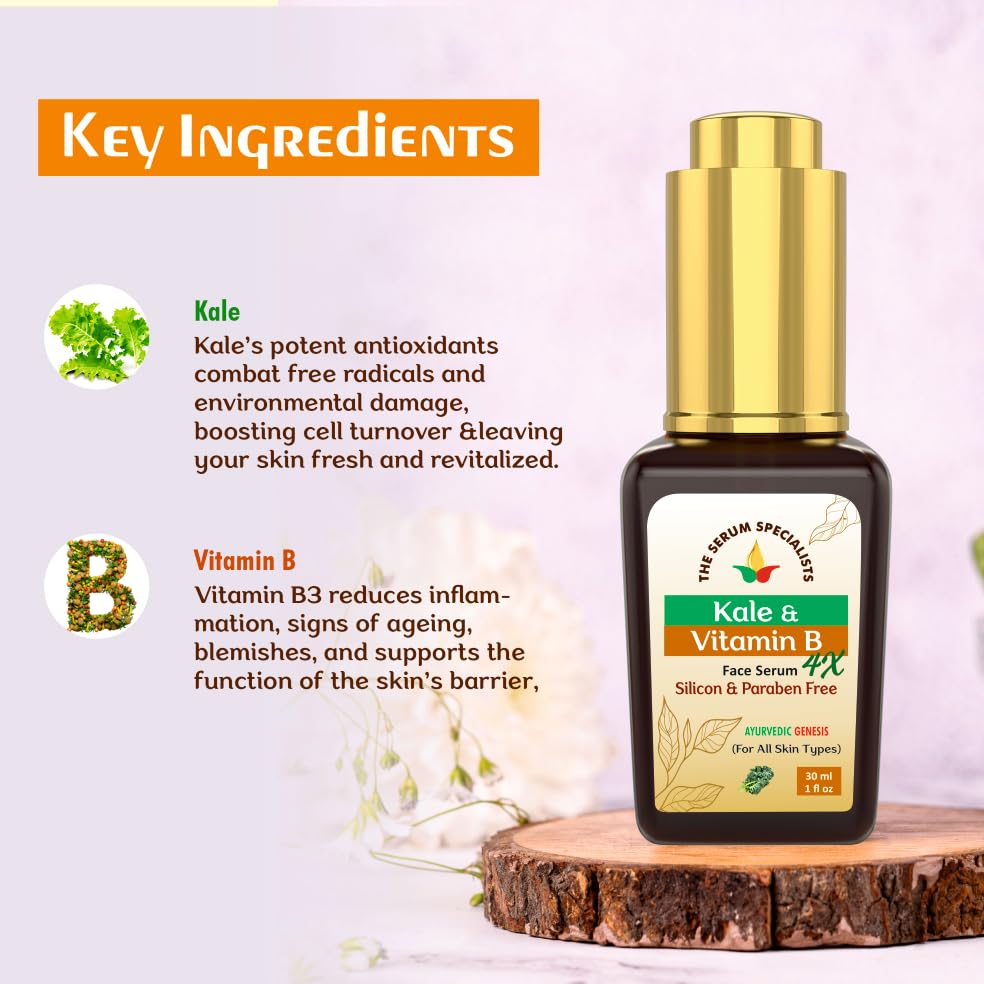 Image of Kale Vitamin B12 Face Serum - Nourishes & Rejuvenates Skin | Infused with Kale & Vitamin B12 | Superfood Boost for Vitality & Renewal | All Skin Types - 30ml