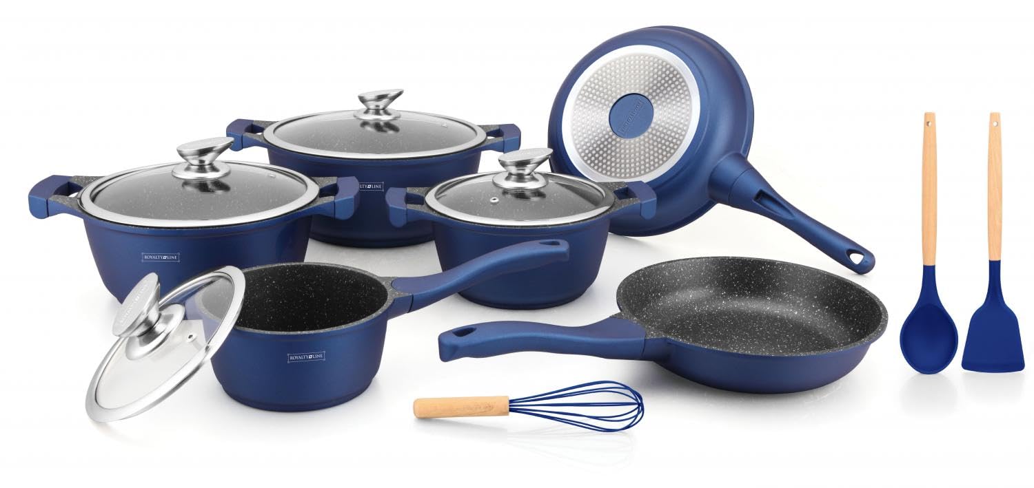 NutriChef Keramische Pannenset met Afneembare Handgreep, 18-Delige Set – PTFE-vrije Coating, Ruimtebesparend, Oven- en Vaatwasmachinebestendig, Inclusief Keukengerei, Grijs