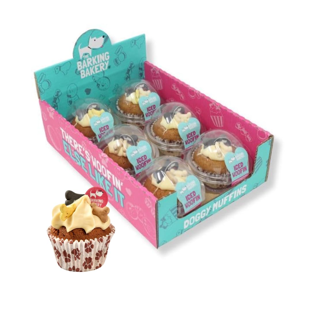 The Barking Bakery – Vanilla Woofin with Vanilla Frosting - Dog Cupcake for Medium & Large Dogs – Birthday & Occasion Dog Treats – Human Grade Ingredients – Handmade - Meat Free - 6x68g