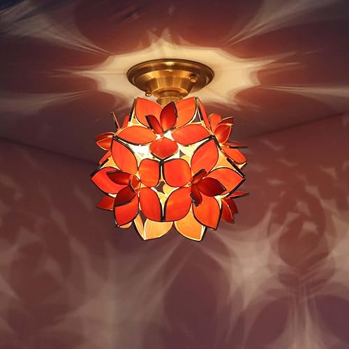 Miniatura 7 de Bieye L10824 Pétalos de flores estilo Tiffany vidrieras cerca de la luz de techo, 8 pulgadas de ancho (azul)