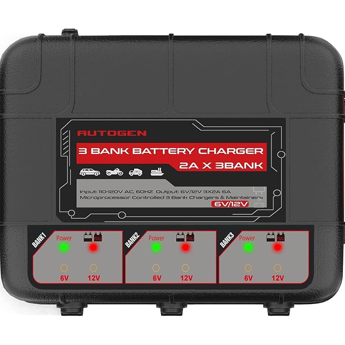 Buy AUTOGEN 3Bank Marine Battery Charger, 6Amp (2Amp Per Bank) Smart