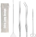 Hiceeden 4-Piece 15 Inch Aquarium Aquascaping Tool Set, Stainless Steel, Includes Tweezer, Scissor, Spatula, Storage Pouch for Fish Tank