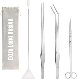 Hiceeden 4-Piece 15 Inch Aquarium Aquascaping Tool Set, Stainless Steel, Includes Tweezer, Scissor, Spatula, Storage Pouch for Fish Tank