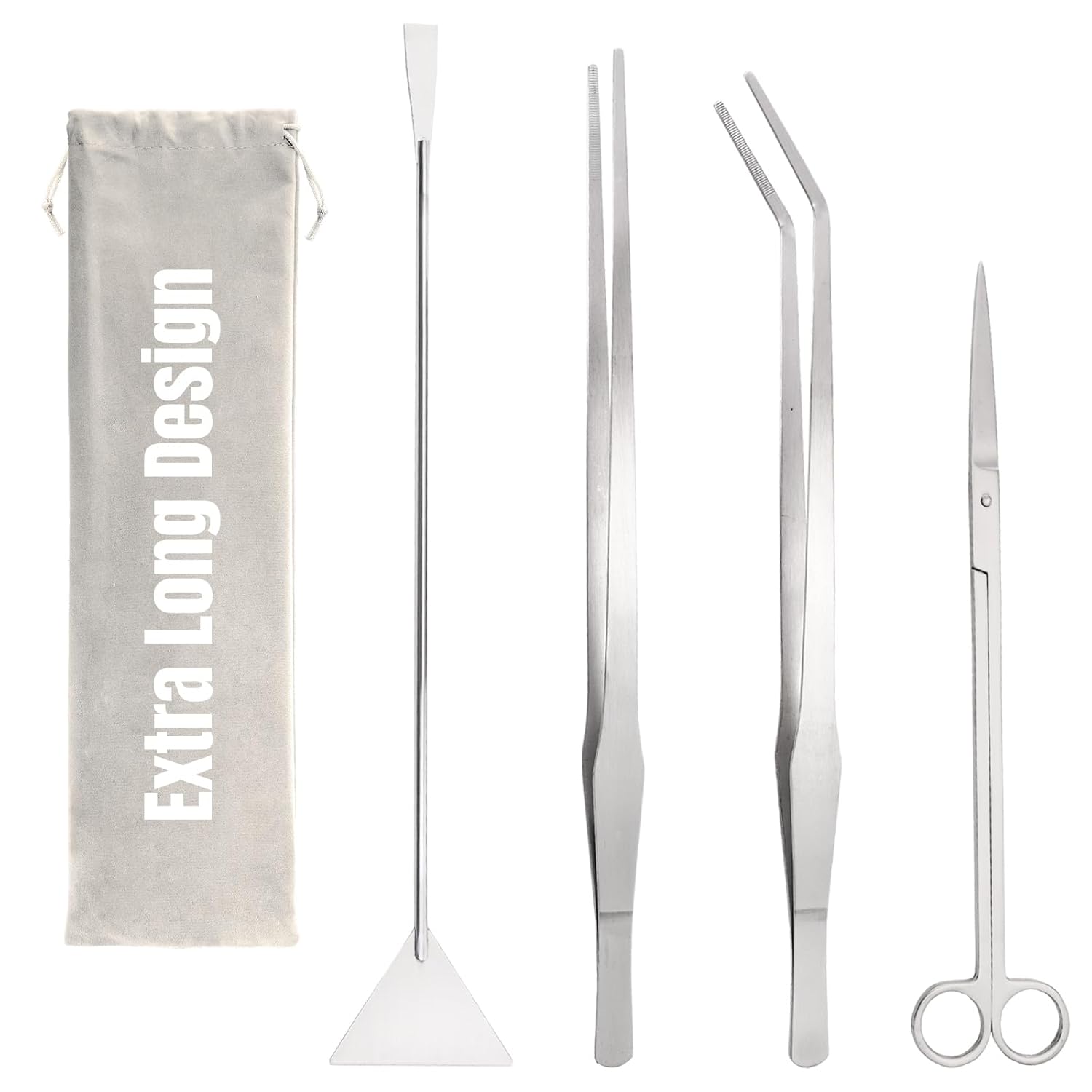 Hiceeden 4 Pcs 15 Inch Long Aquarium Aquascape Tools, Stainless Steel Aquascaping Tools Kit Include Aquarium Tweezer, Scissor, Spatula, Aquatic Plants Tool Set with Storage...
