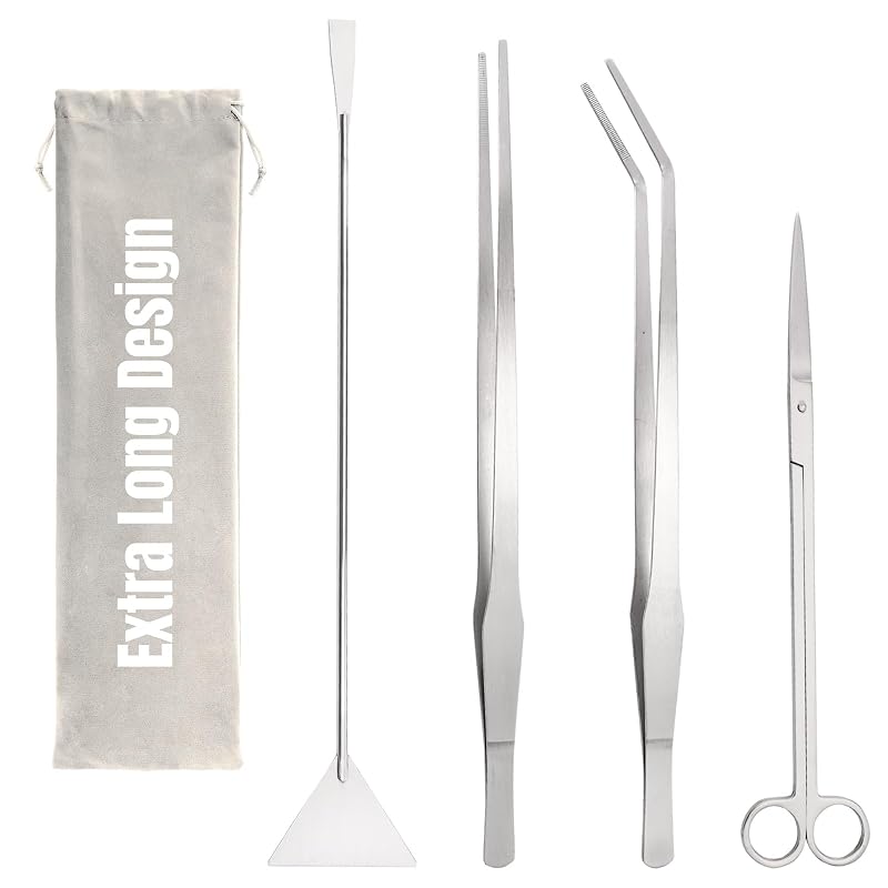Kit de Ferramentas para Aquascaping de Aquário em Aço Inoxidável Hiceeden com Pinças, Tesoura e Espátula, 4 Peças