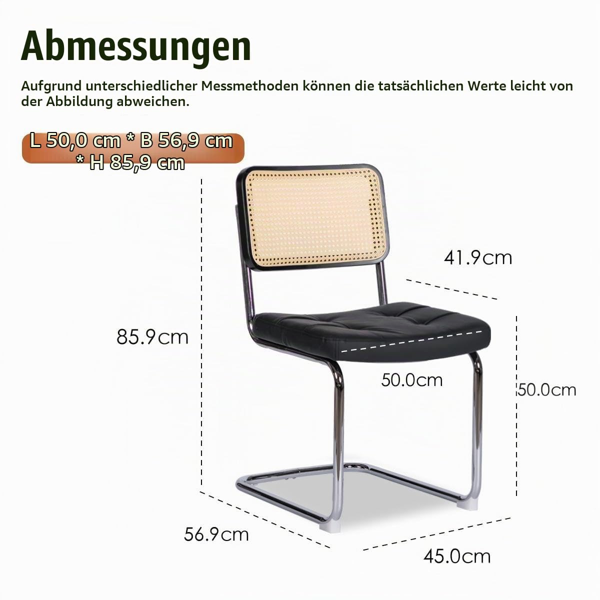 4er Set Freischwinger Esszimmerstühle aus Kunstleder & Rattan – Gepolsterte Küchenstühle mit Chromgestell geflochtene Rattan Rückenlehne Eichenholz ,Küchenstuhl Freischwinger Polsterstuhl(Schwarz-PU)