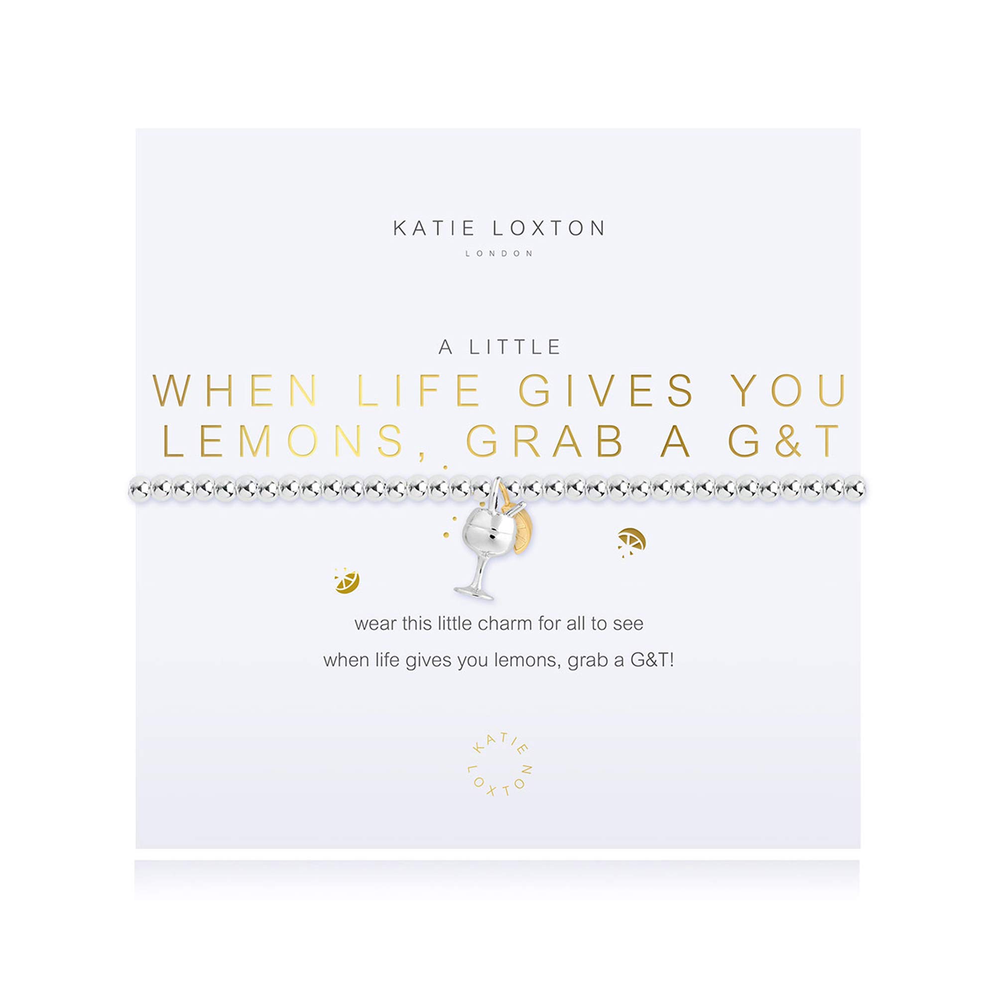 Katie Loxton a Little When Life Gives You Lemons Grab A G&T Womens Stretch Adjustable Band Fashion Charm Bracelet