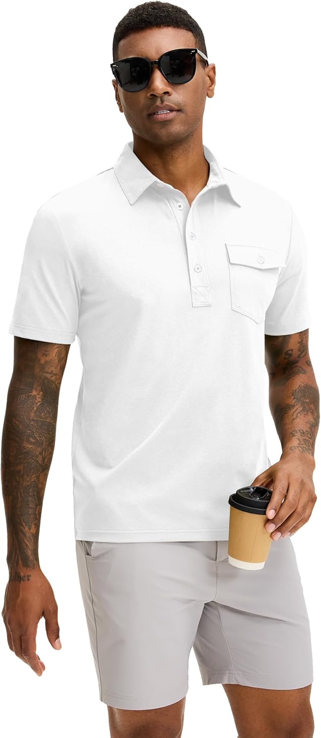 JEMLDL Mens Polo Shirt with Pocket Quick Dry Breathable Performance Golf Shirts Stretch Slim Fit 4 Button Placket Tops - Image 4