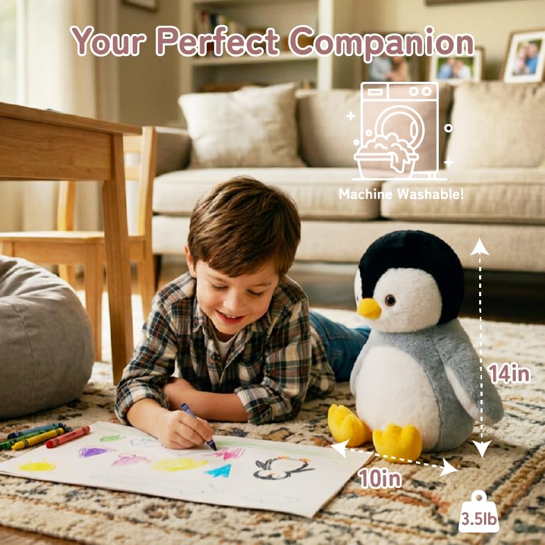 Image of Niuniu Daddy Weighted Stuffed Animals, 14 in 3.5 lbs, Penguin Sensory Plush | Heavy sensory lap pad, lying body pillow for sleeping, machine wash, huggable gift for kids and adults