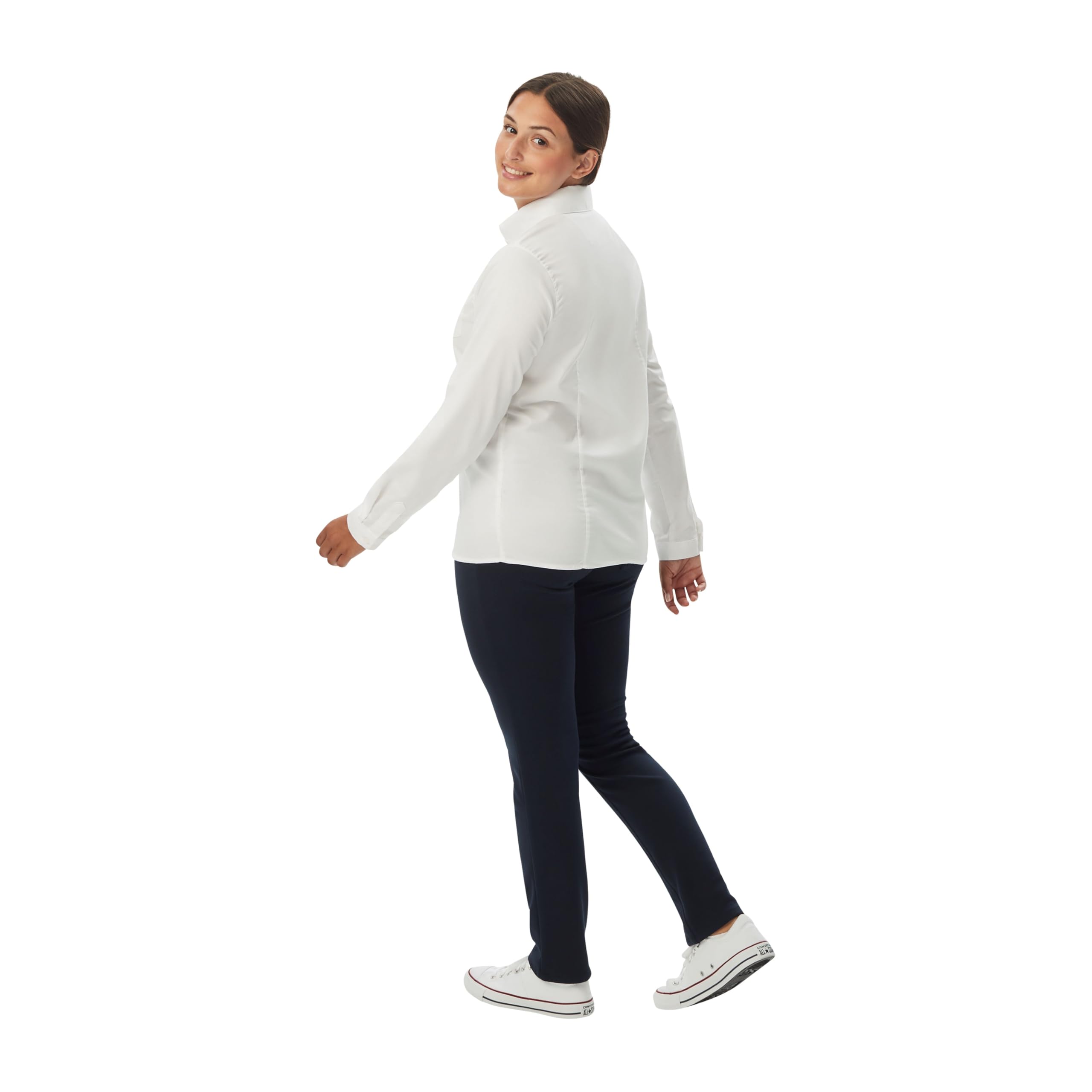 French Toast Blusa Oxford de manga larga para niña, Blanco, Large