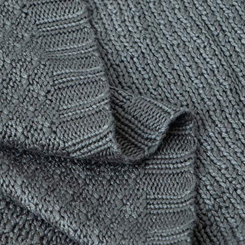 Image of NTBAY Rayon Derived from Bamboo Toddler Blanket, 30 x 40, Dark Grey | Breathable Cable Knit Blanket Made with Rayon Derived from Bamboo for Stroller, Travel, Tummy Time, and Supervised Use