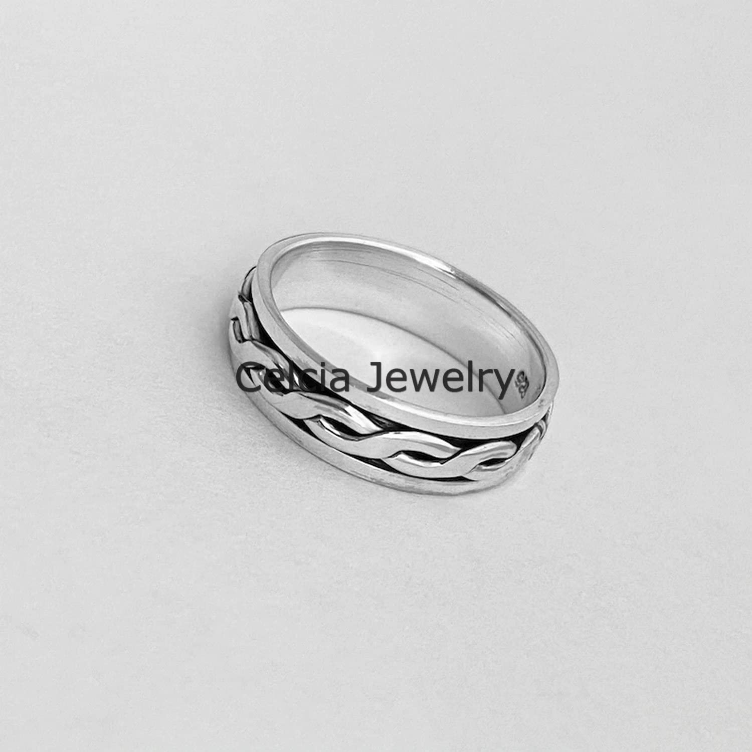 925 Sterling Silver Unisex intrecciato Spinner Ring, Ansia Anello, Anello d'argento, Boho Bohemian Ring, Anello minimalista, Regali per la festa della mamma, Anello Mens unico