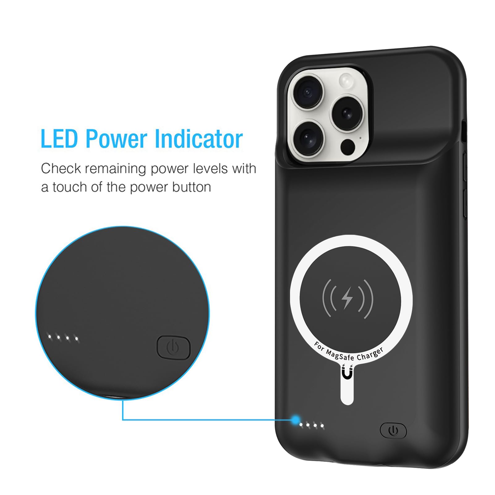 Funda de batería para iPhone 16 Pro Max, funda de carga inalámbrica portátil mejorada de 12000 mAh, compatible con Carplay compatible con iPhone 16 Pro Max (6.9 pulgadas) funda de cargador de batería