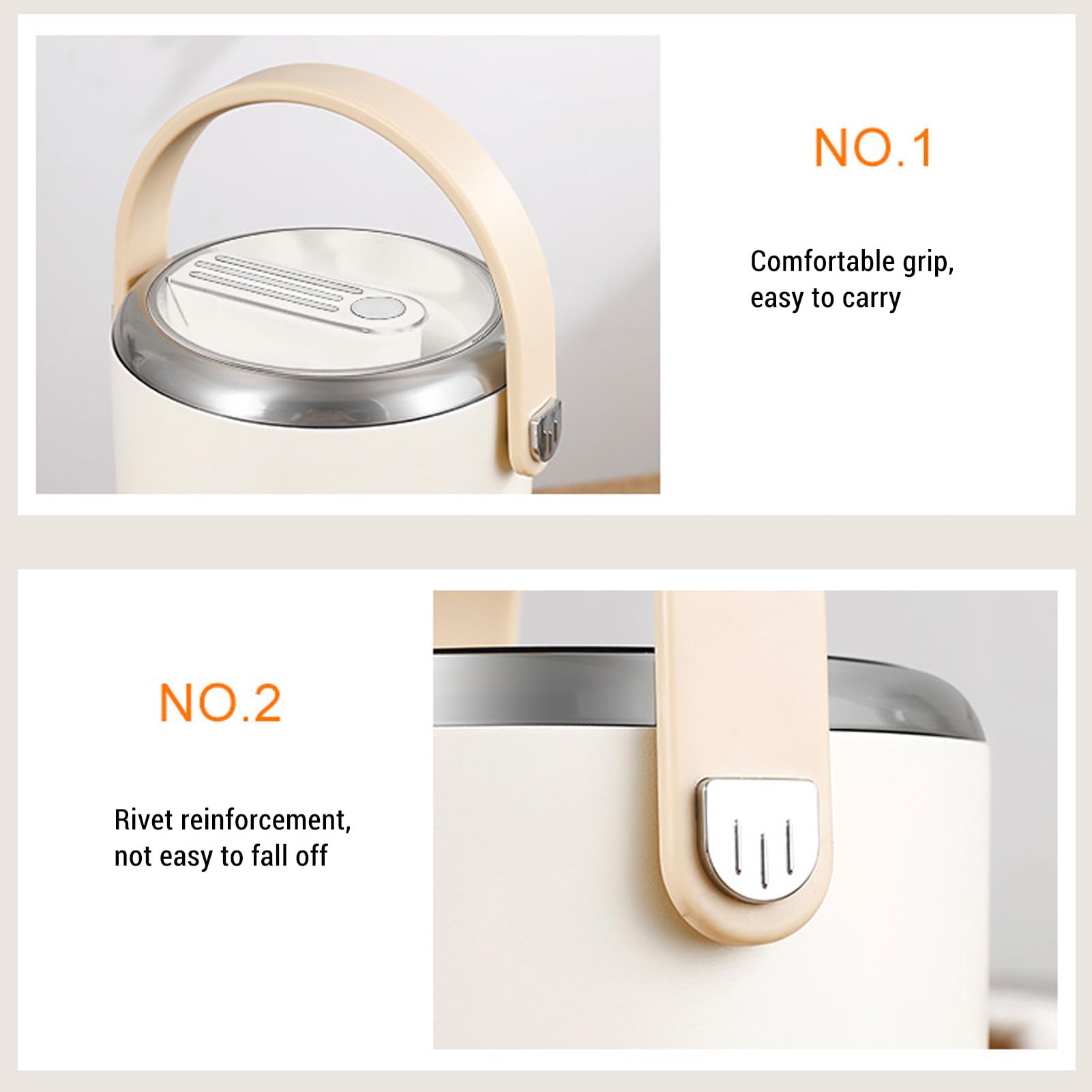 Tarro de comida aislado al vacío de acero inoxidable de 2,6 l con asa, lonchera aislada apilable de 3 niveles, apto para microondas a prueba de fugas para oficina y camping (Blanca)